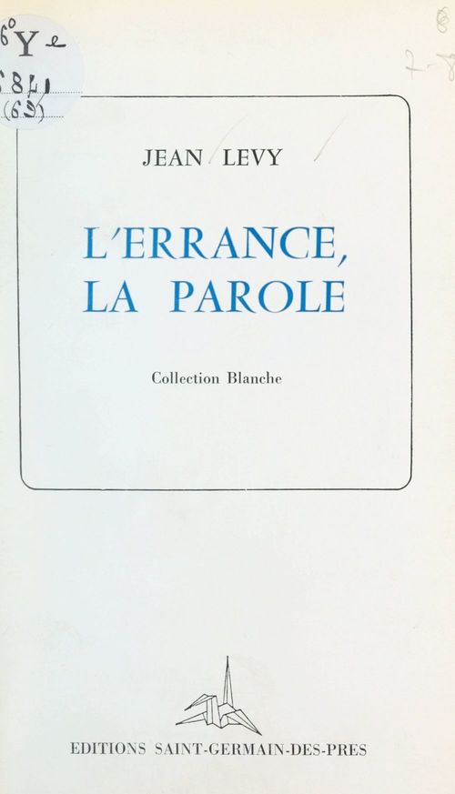 Couverture ebook de L'errance, la parole, de Jean Levy