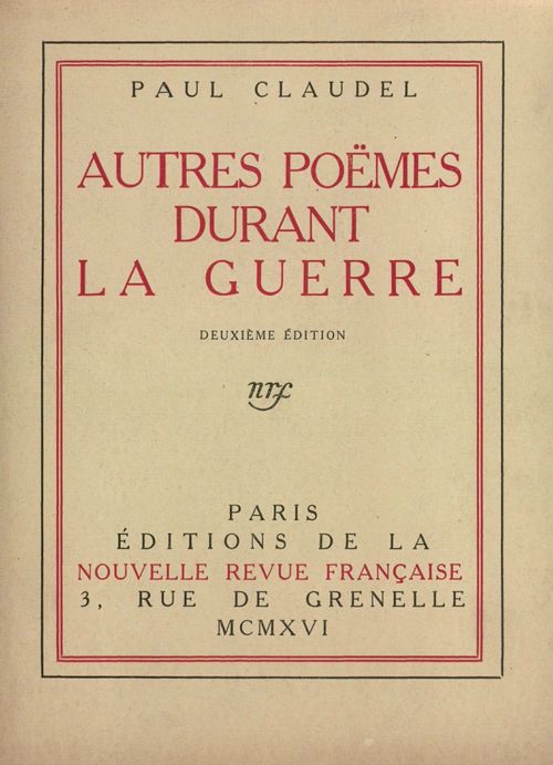 ebook cover of Autres poèmes durant la guerre, by Paul Claudel