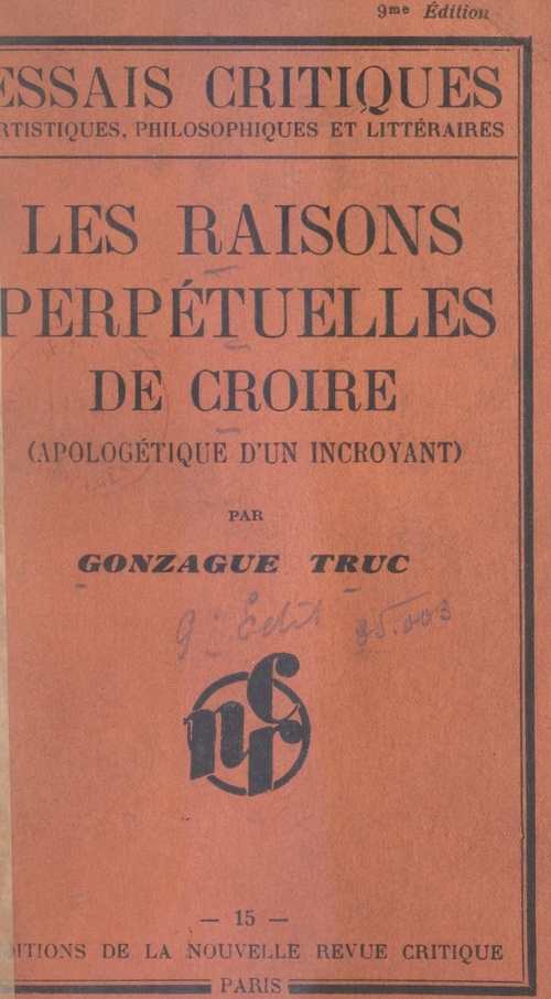 Couverture ebook de Les raisons perpétuelles de croire, de Gonzague Truc