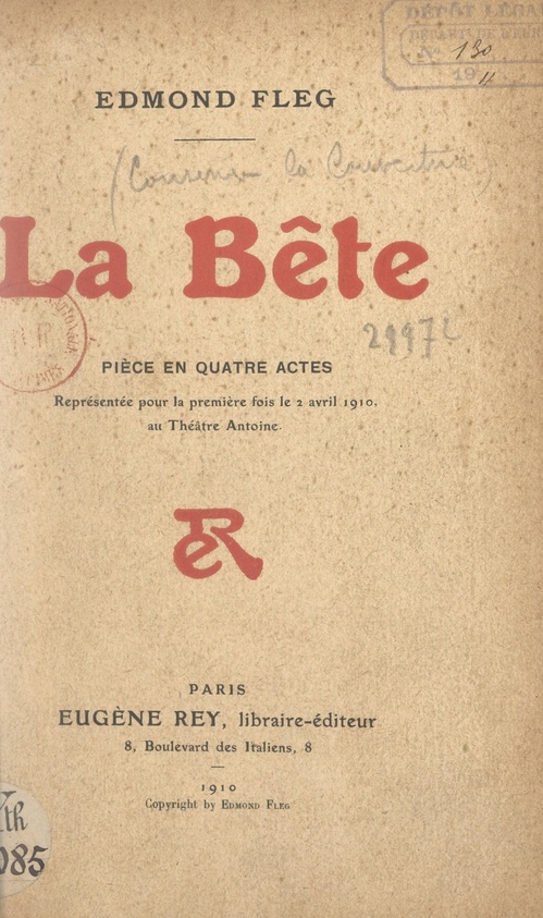Couverture ebook de La bête, de Edmond Fleg