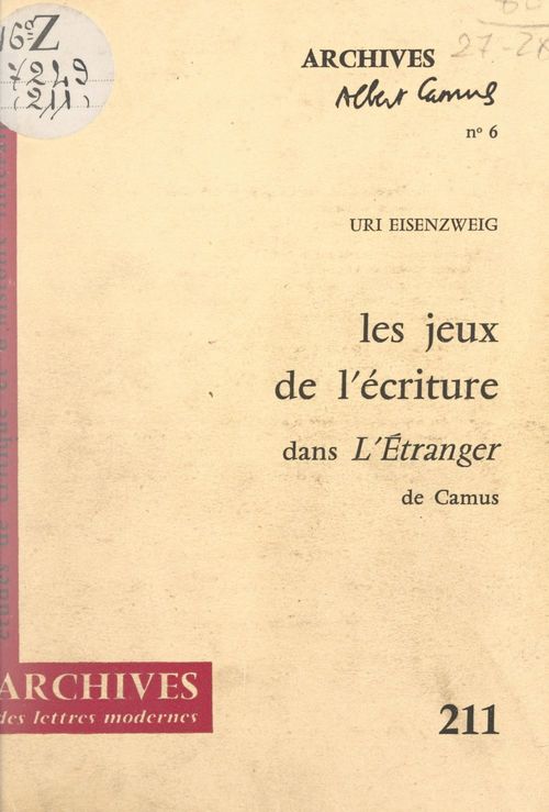 Couverture ebook de Les jeux de l'écriture dans « L'étranger » de Camus, de Uri Eisenzweig
