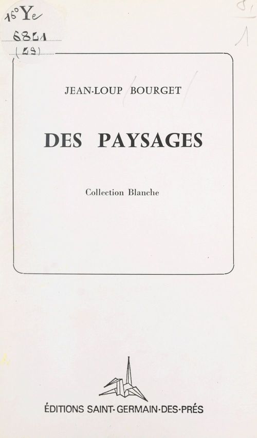 ebook cover of Des paysages, by Jean-Loup Bourget