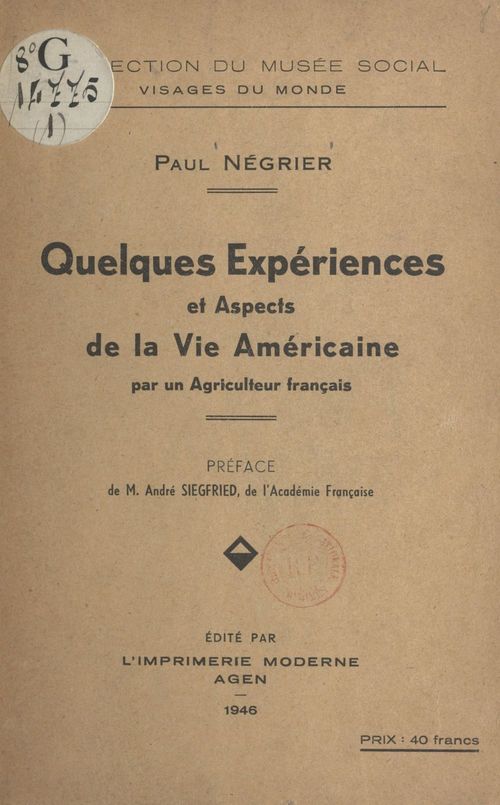ebook cover of Quelques expériences et aspects de la vie américaine, par un agriculteur français, by Paul Negrier