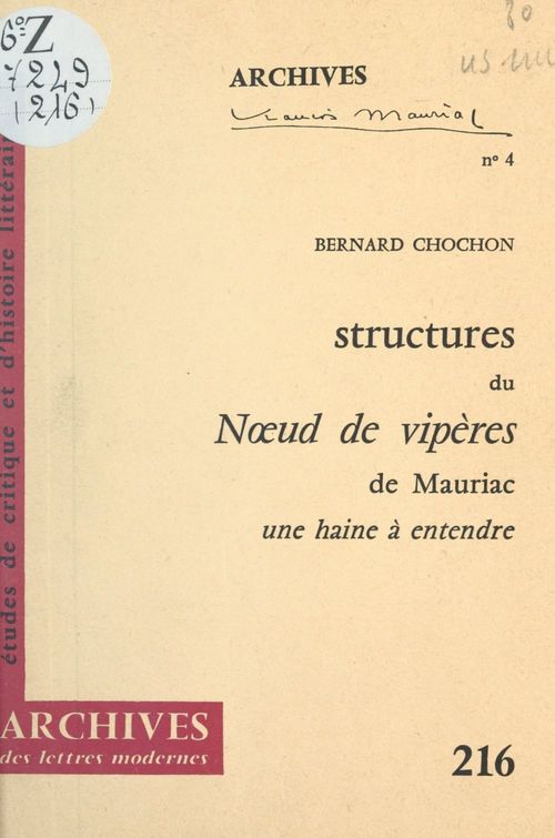 Couverture ebook de Structures du « Noeud de vipères » de Mauriac, une haine à entendre, de Bernard Chochon