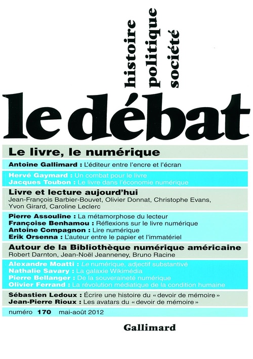 ebook cover of Le Débat n°170 (mai-août 2012), by Collectif, Pierre Nora