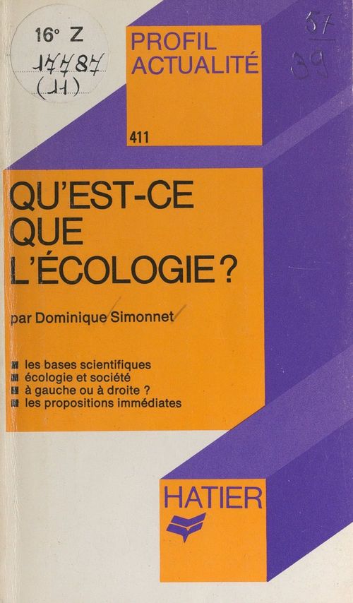 Couverture ebook de Qu'est-ce que l'écologie ?, de Dominique Simonnet