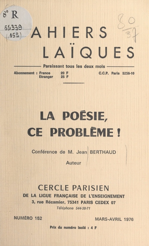 ebook cover of La poésie, ce problème !, by Jean Berthaud