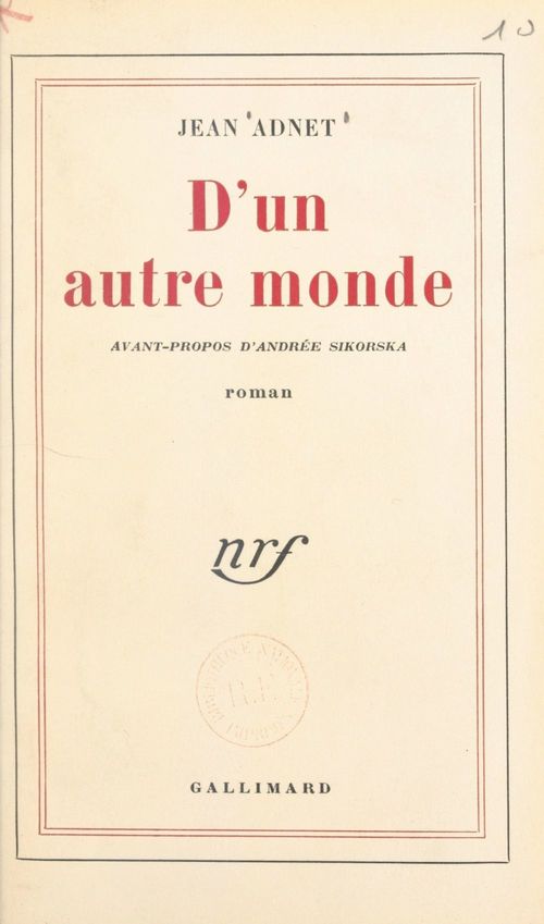 Couverture ebook de D'un autre monde, de Jean Adnet