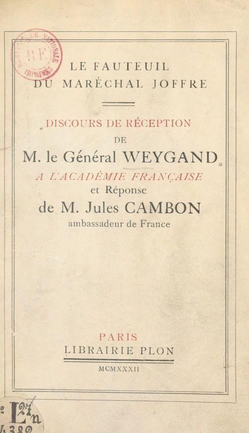 Couverture ebook de Le fauteuil du maréchal Joffre, de Jules Cambon, Maxime Weygand