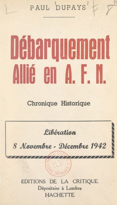 Couverture ebook de Débarquement allié en A.F.N., de Paul Dupays