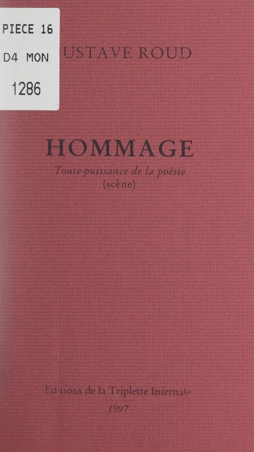 Couverture ebook de Hommage, de Gustave Roud
