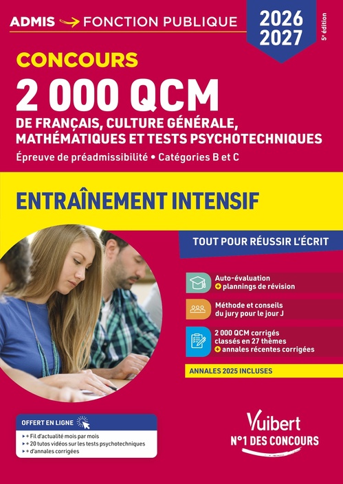 ebook cover of 2000 QCM de Français, Culture générale, Mathématiques et Tests psychotechniques - Concours 2026-2027, by Sébastien Drevet, Dominique Dumas