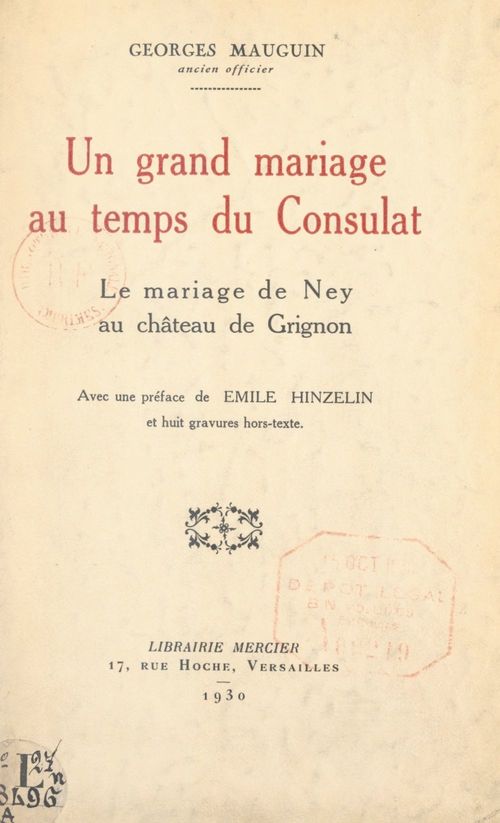 Couverture ebook de Un grand mariage au temps du Consulat, de Georges Mauguin