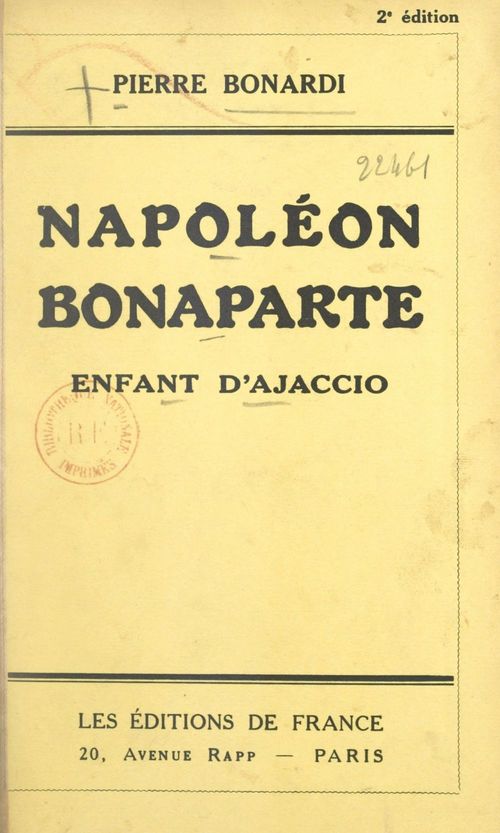 Couverture ebook de Napoléon Bonaparte, enfant d'Ajaccio, de Pierre Bonardi