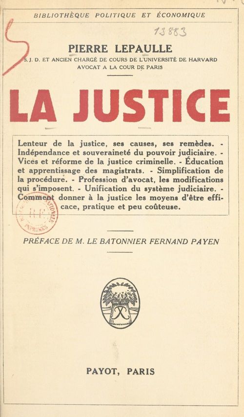 ebook cover of La justice, by Pierre Lepaulle