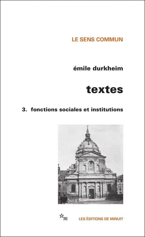 Couverture ebook de Textes 3. Fonctions sociales et institutions, de Emile Durkheim