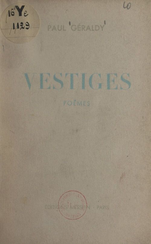 ebook cover of Vestiges, by Paul Geraldy
