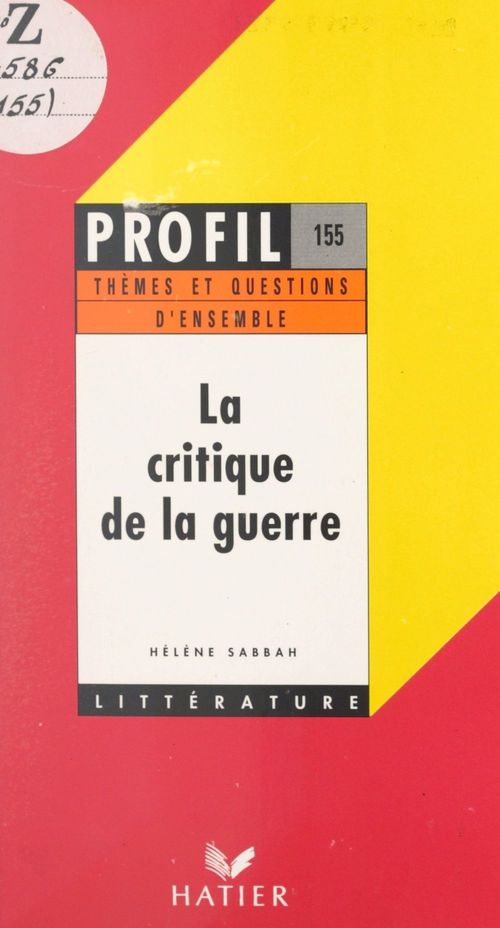 Couverture ebook de La critique de la guerre, de Hélène Sabbah