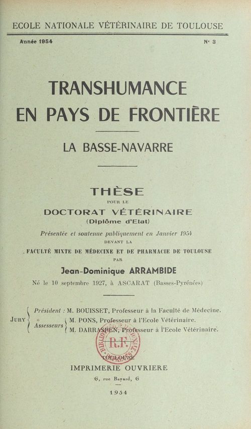 Couverture ebook de Transhumance en pays de frontière : la Basse-Navarre, de Jean-Dominique Arrambide
