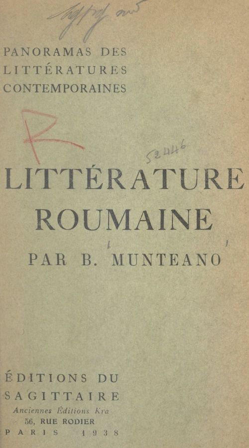ebook cover of Panorama de la littérature roumaine contemporaine, by Basil Munteano