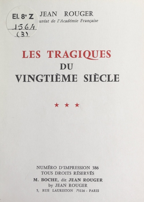 ebook cover of Les tragiques du vingtième siècle (3), by Jean Rouger