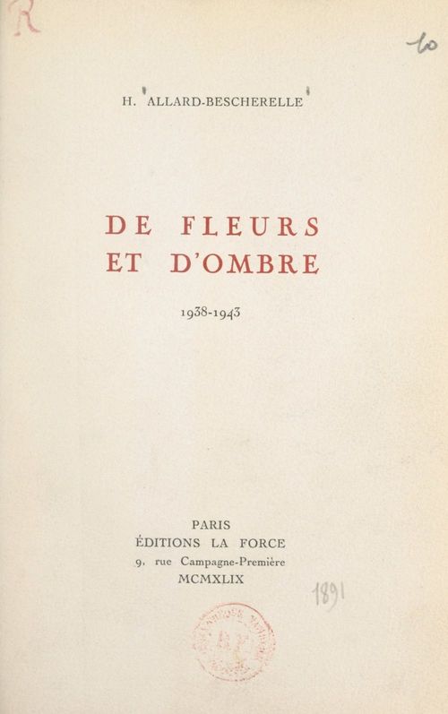 Couverture ebook de De fleurs et d'ombre, 1938-1943, de H. Allard-Bescherelle