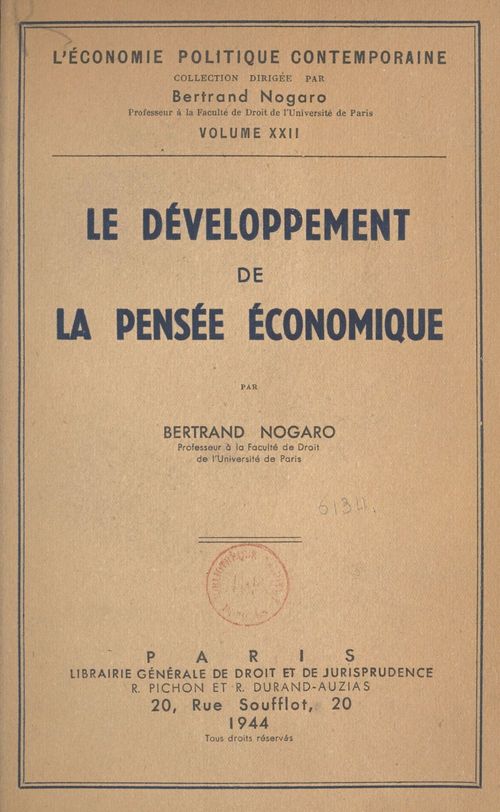 Couverture ebook de Le développement de la pensée économique, de Bertrand Nogaro