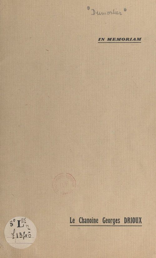 ebook cover of In memoriam : le chanoine Georges Drioux, by Jean Charles Didier, Philippe Delhaye