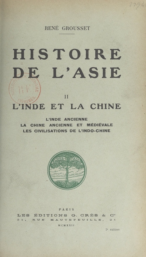 Couverture ebook de Histoire de l'Asie (2). L'Inde et la Chine, de Rene Grousset