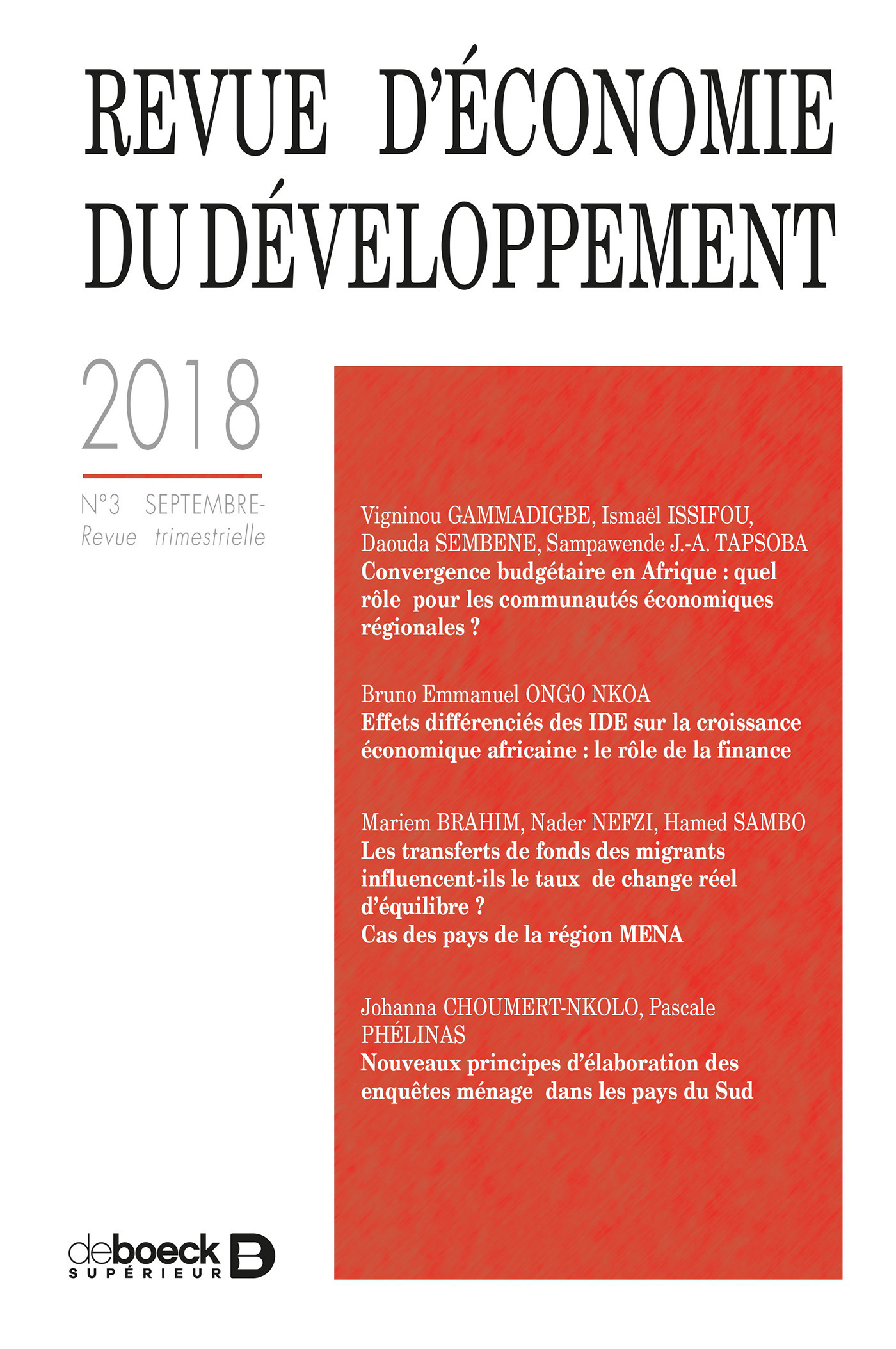 Couverture ebook de Revue d'économie du développement, de Collectif