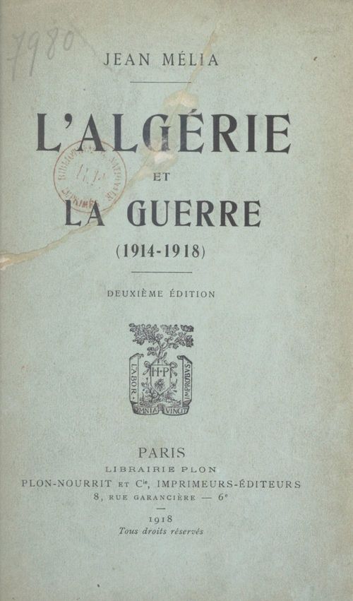 ebook cover of L'Algérie et la guerre, by Jean Melia