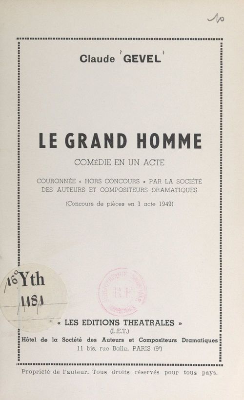 Couverture ebook de Le grand homme, de Claude Gevel
