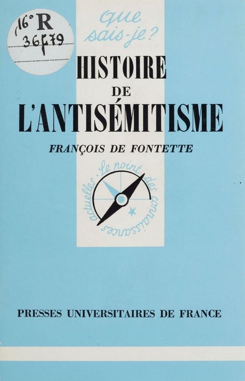 Couverture ebook de Histoire de l'antisémitisme, de François de Fontette