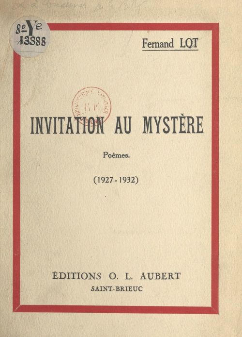 ebook cover of Invitation au mystère (1927-1932), by Fernand Lot