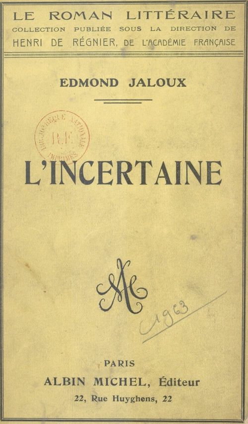 Couverture ebook de L'incertaine, de Edmond Jaloux