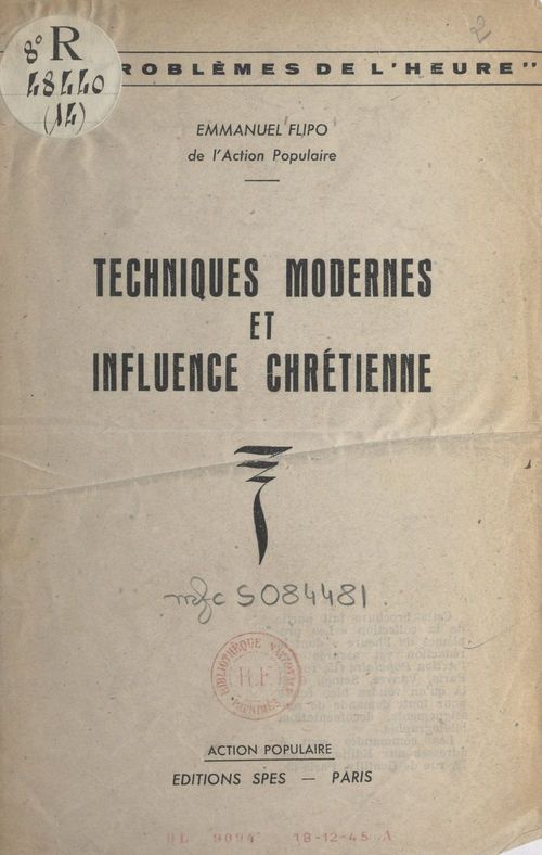 Couverture ebook de Techniques modernes et influence chrétienne, de Emmanuel Flipo