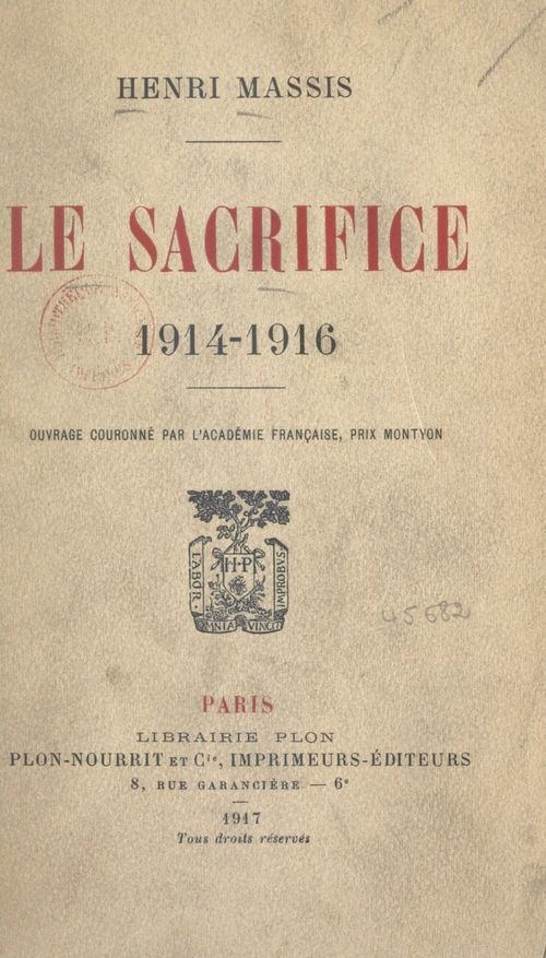 Couverture ebook de Le sacrifice, de Henri Massis