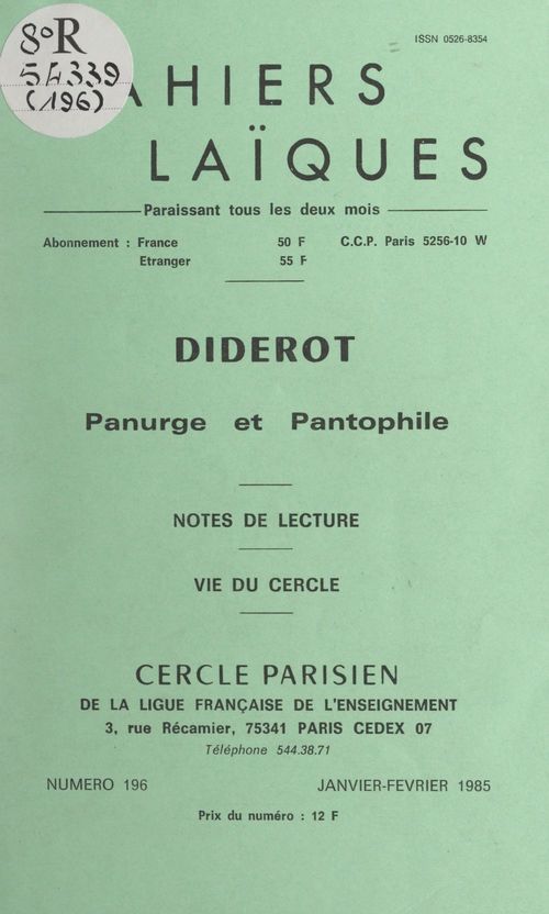 ebook cover of Diderot, panurge et pantophile, by Jacqueline Marchand, Louis Lafourcade