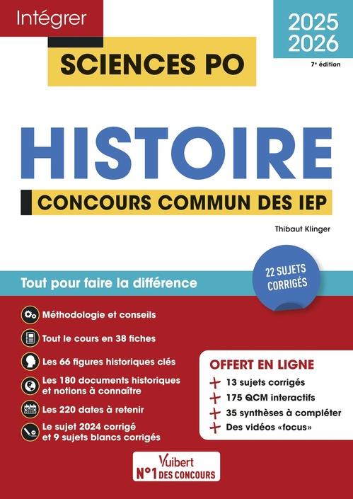 Couverture ebook de Sciences Po - Histoire - Concours commun des IEP 2025-2026 + 10 vidéos Focus, de Thibaut Klinger