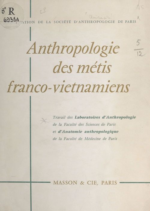 ebook cover of Anthropologie des métis franco-vietnamiens, by Carbonnel, Chabeuf, Coblentz