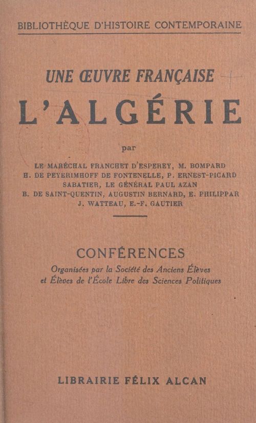 ebook cover of Une oeuvre française : l'Algérie, by Augustin Bernard, M. Bompard, Paul Azan
