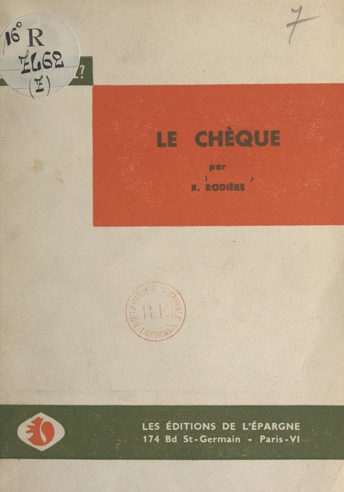 Couverture ebook de Le chèque, de René Rodière