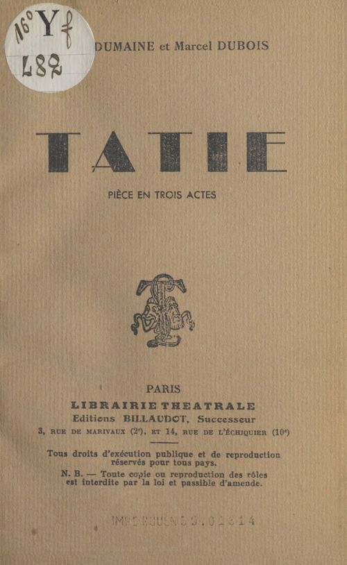 Couverture ebook de Tatie, de Marcel Dubois, Pierre Dumaine
