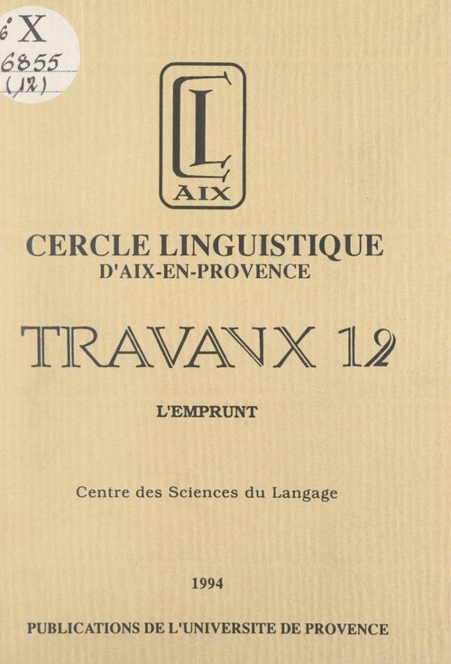 Couverture ebook de L'emprunt, de Centre Des Sciences Du Langage