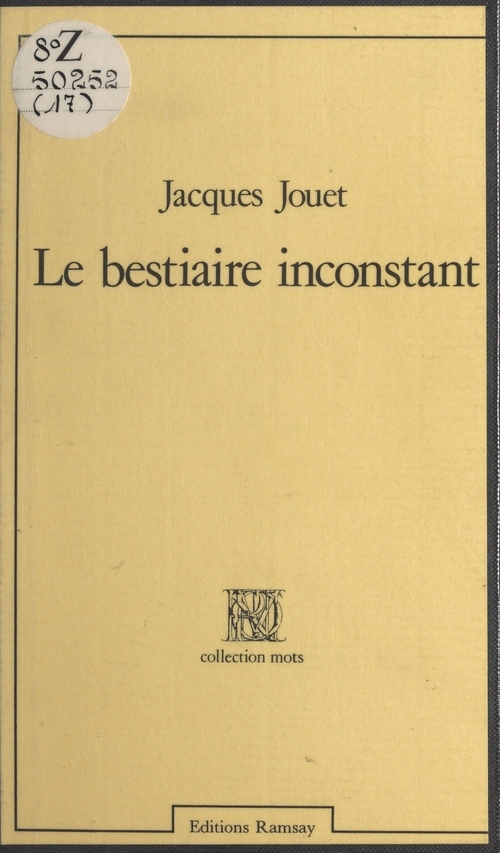 Couverture ebook de Le Bestiaire inconstant, de Jacques Jouet