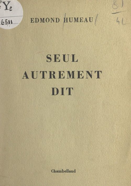 Couverture ebook de Seul autrement dit, de Edmond Humeau
