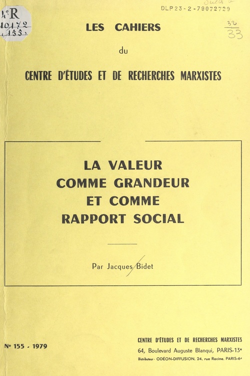 ebook cover of La valeur comme grandeur et comme rapport social, by Jacques Bidet