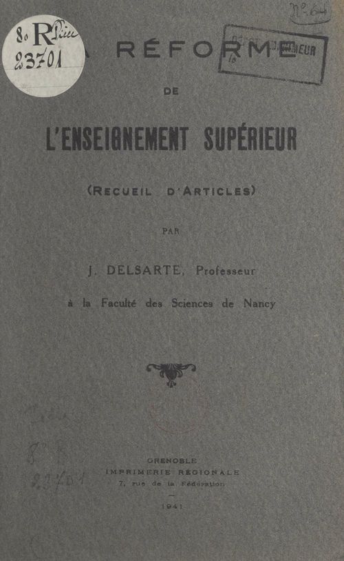Couverture ebook de La réforme de l'enseignement supérieur, de Jean Delsarte
