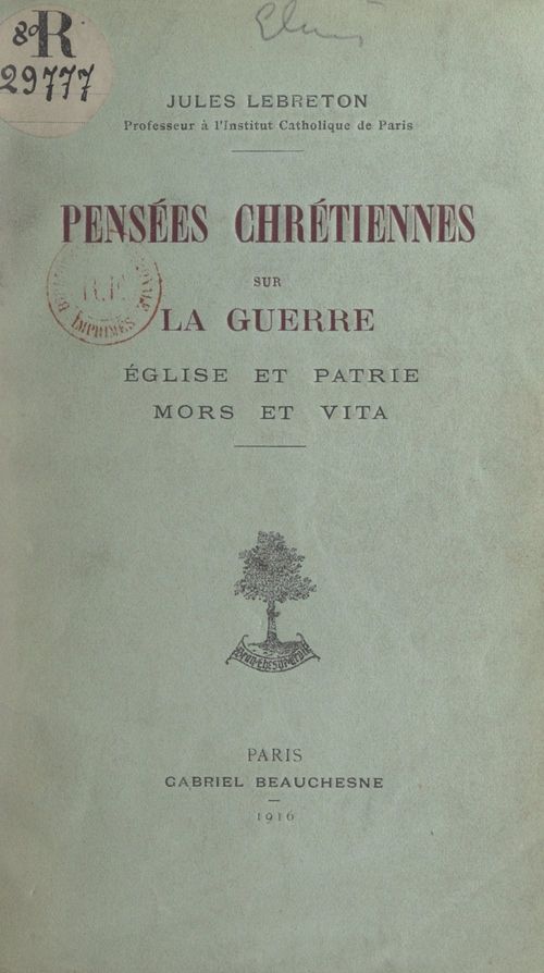 Couverture ebook de Pensées chrétiennes sur la guerre, de Jules Lebreton