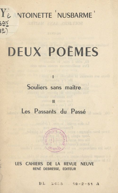 ebook cover of Deux poèmes : Souliers sans maître, by Antoinette Nusbarme